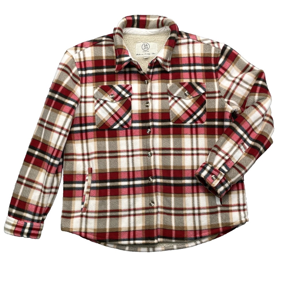 Sage Collective Flannel Shacket Womens Large Sherpa Lined Western Cabin Workwear